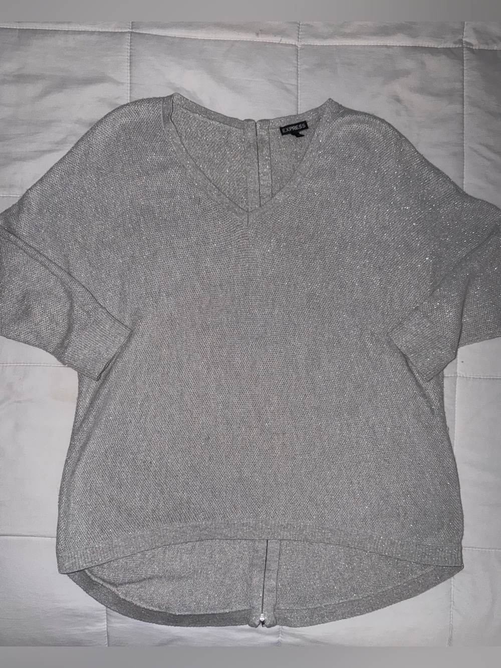 Express Silver Sparkle V-Neck Sweater - Large